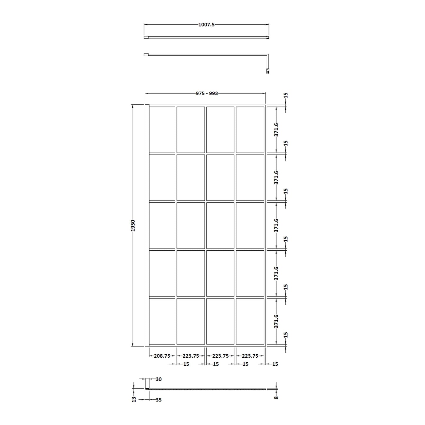 Synergy 1000mm Framed Matt Black Wetroom Screen With Support Bar