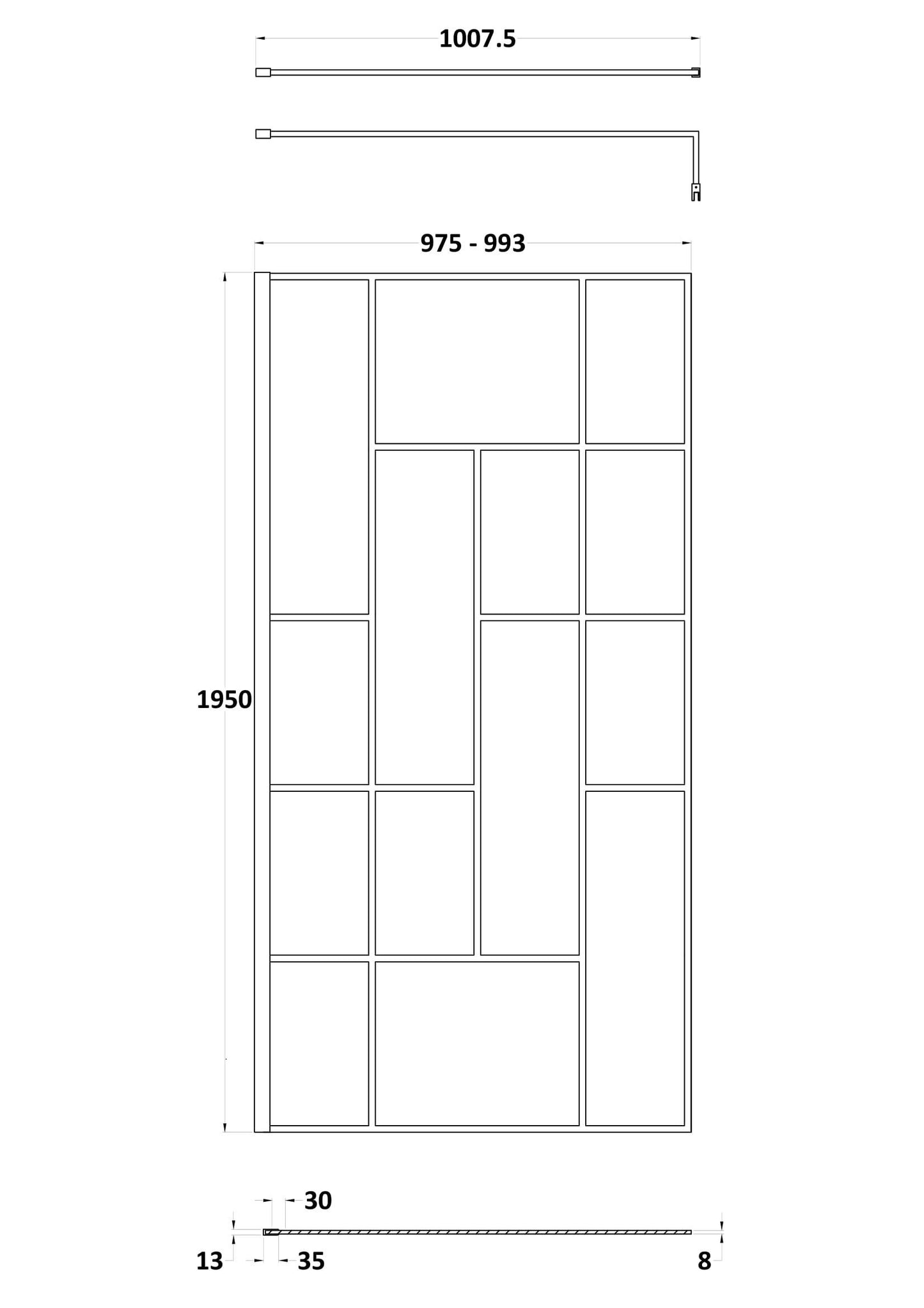 Synergy 1000mm Abstract Frame Matt Black Wetroom Screen With Support Bar