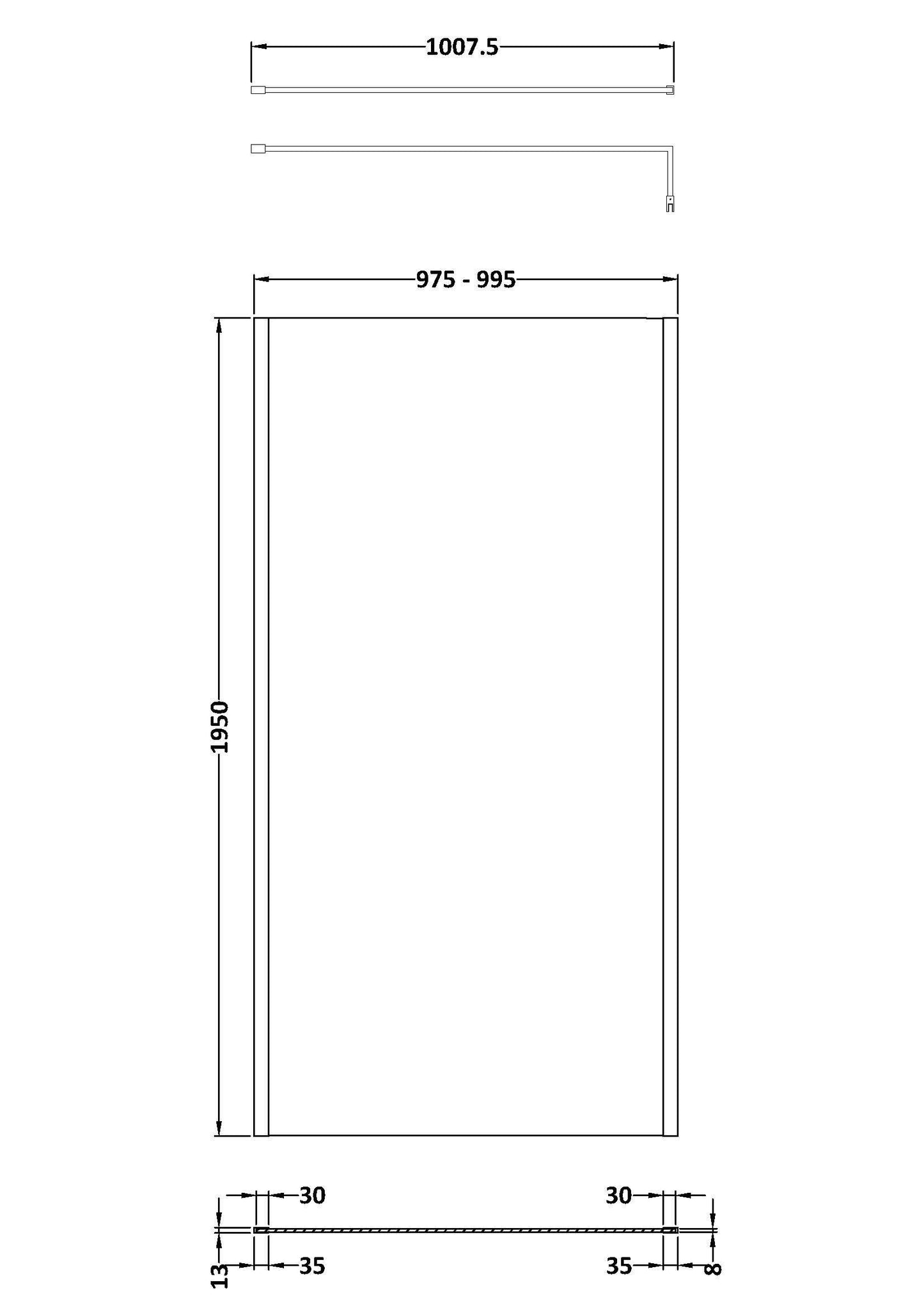 Hudson Reed 1000mm Framed Brushed Brass Wetroom Screen With Support Bar