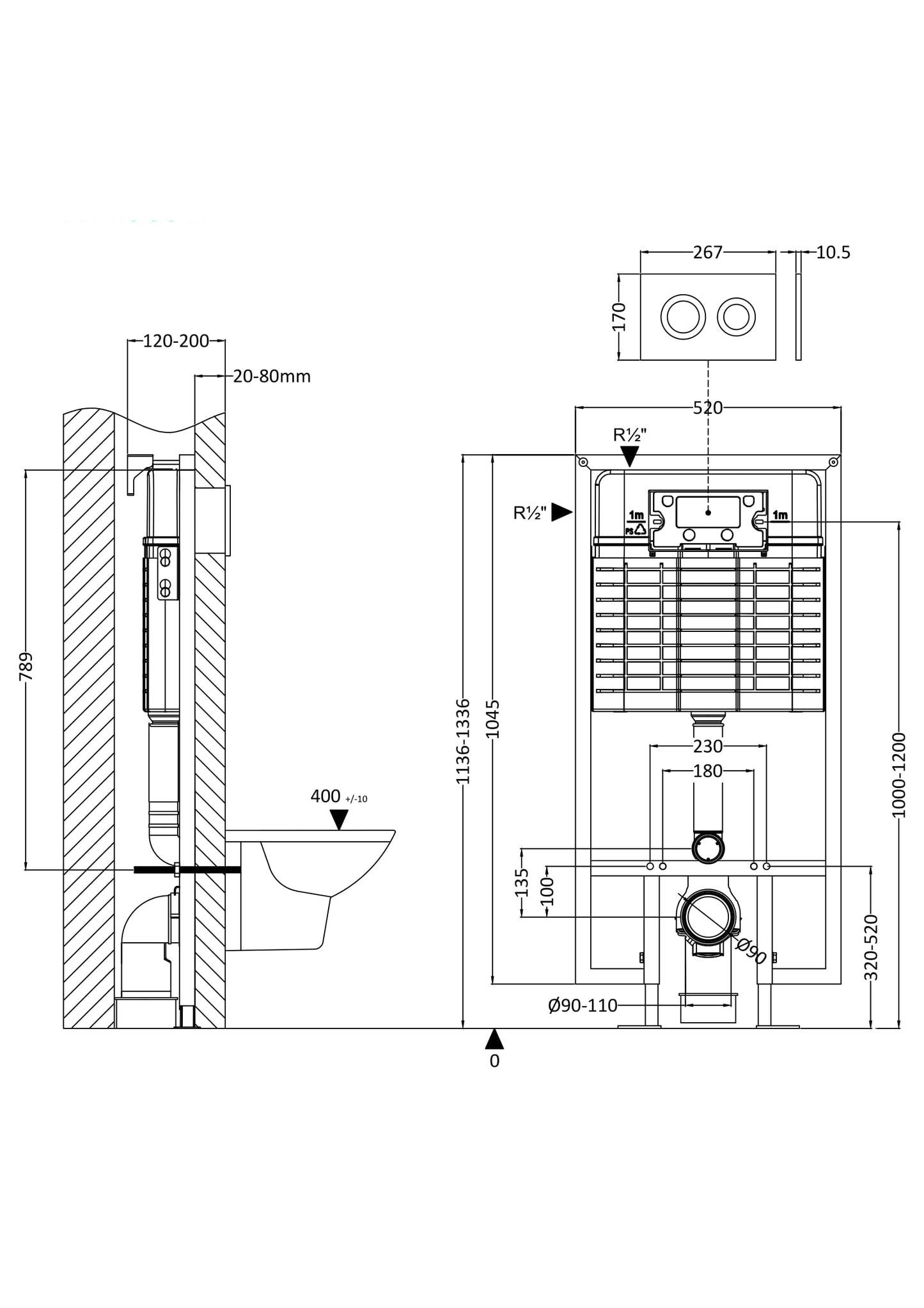Hudson Reed Matt Black Concealed Cistern Frame With Round Flush Plate