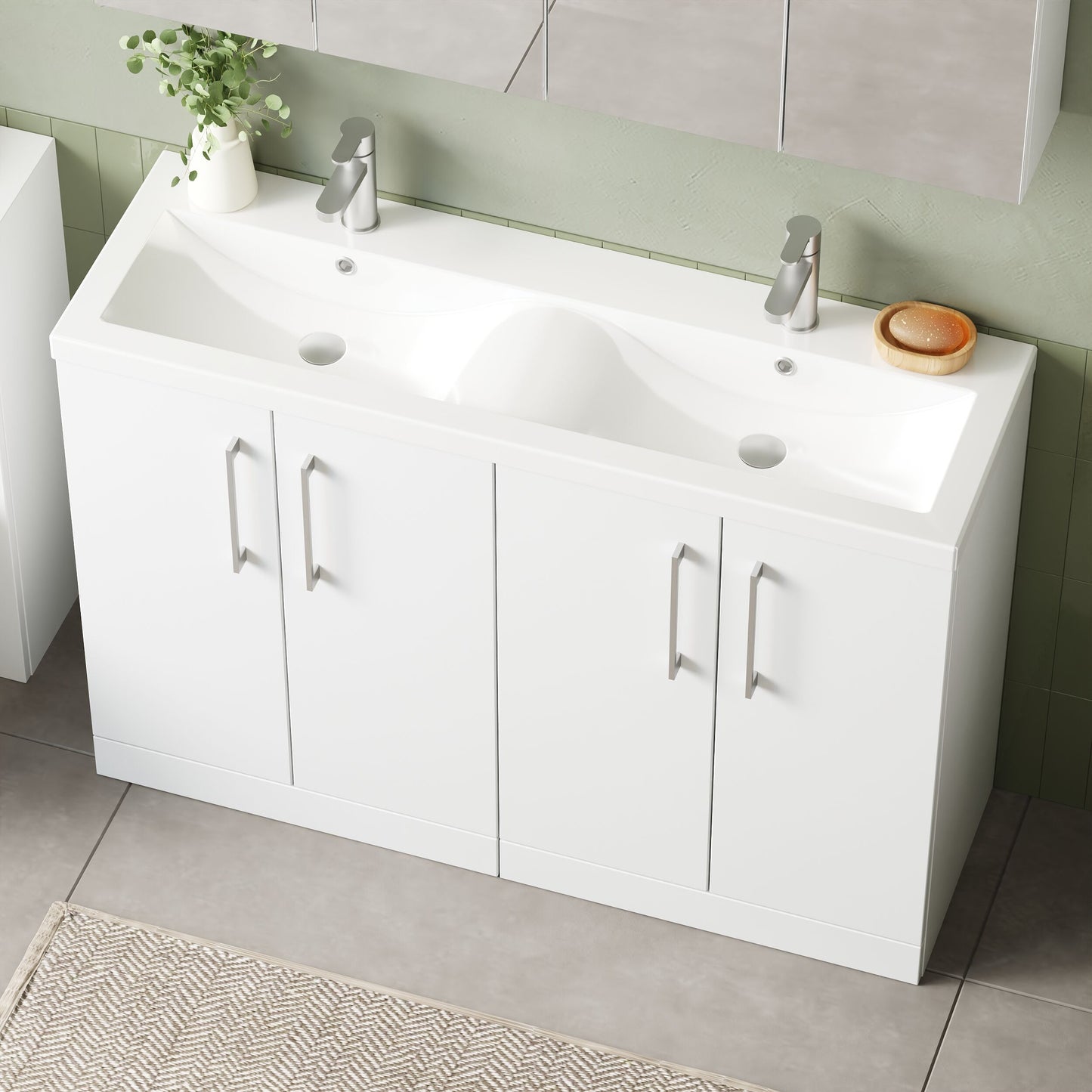 Nuie Arno 1200mm Floor Standing 4 Door Double Basin Vanity Unit