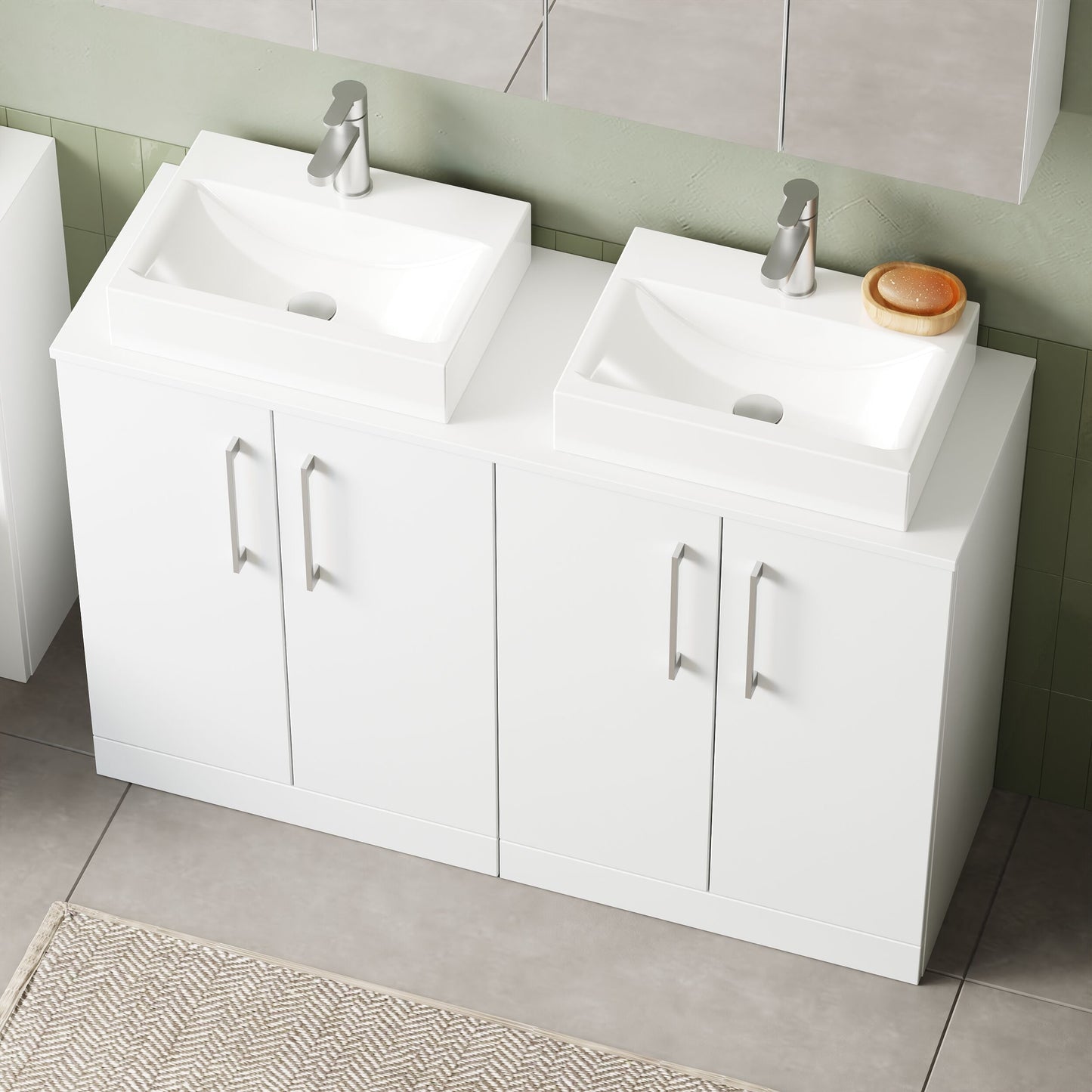 Nuie Arno 1200mm Floor Standing 4 Door Vanity Unit With Worktop & Handles