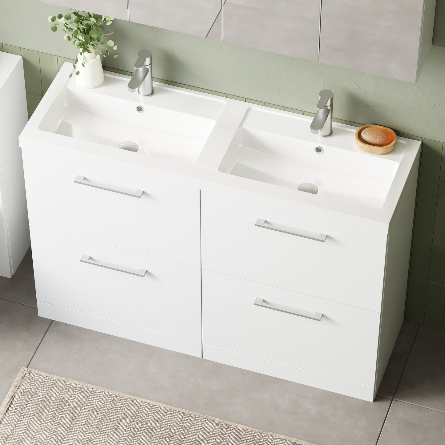 Nuie Arno 1200mm Floor Standing 4 Drawer Vanity Unit with Double Basin With Handles and Overflow