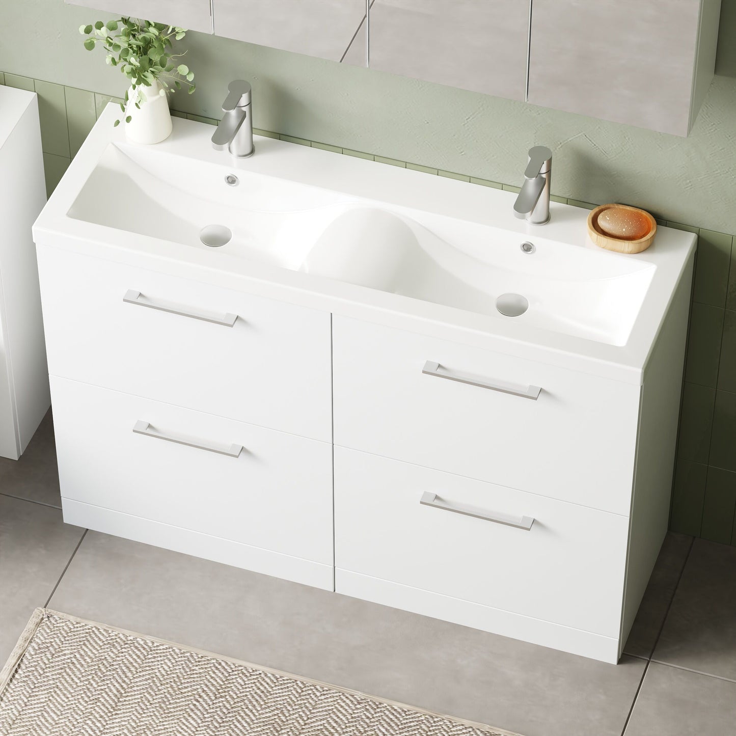 Nuie Arno 1200mm Floor Standing 4 Drawer Double Basin Vanity Unit