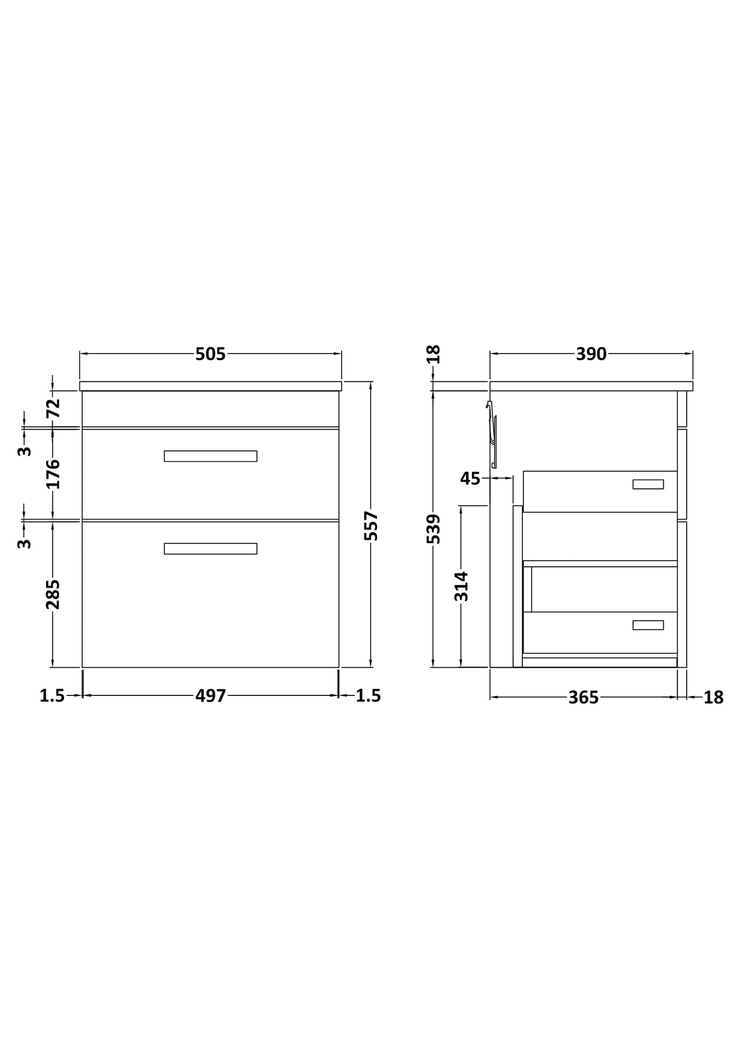 Nuie 500mm Gloss Grey Wall Hung 2 Drawer Vanity Unit With Worktop