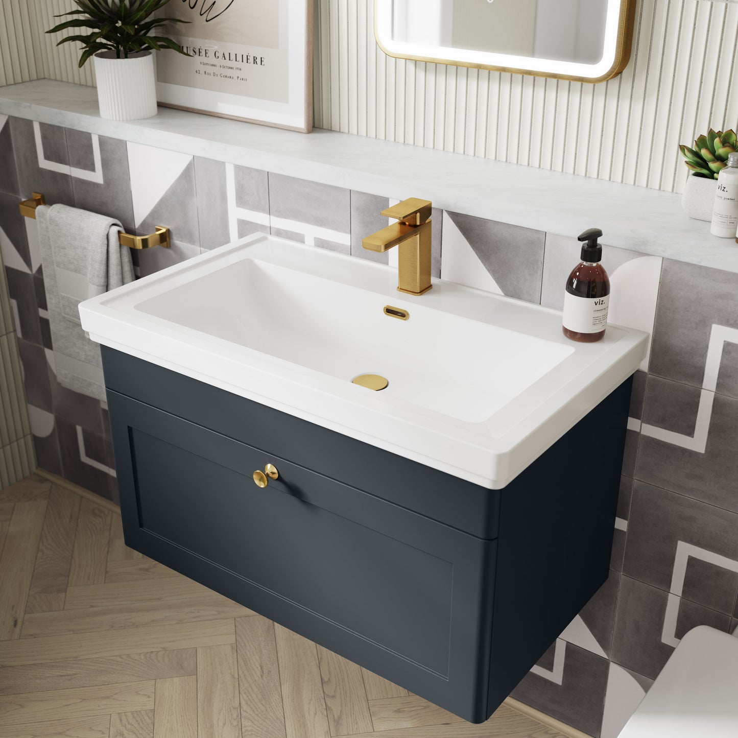 Nuie Classique 500mm Wall Hung 1 Drawer Vanity Unit With 1 Tap Hole Basin
