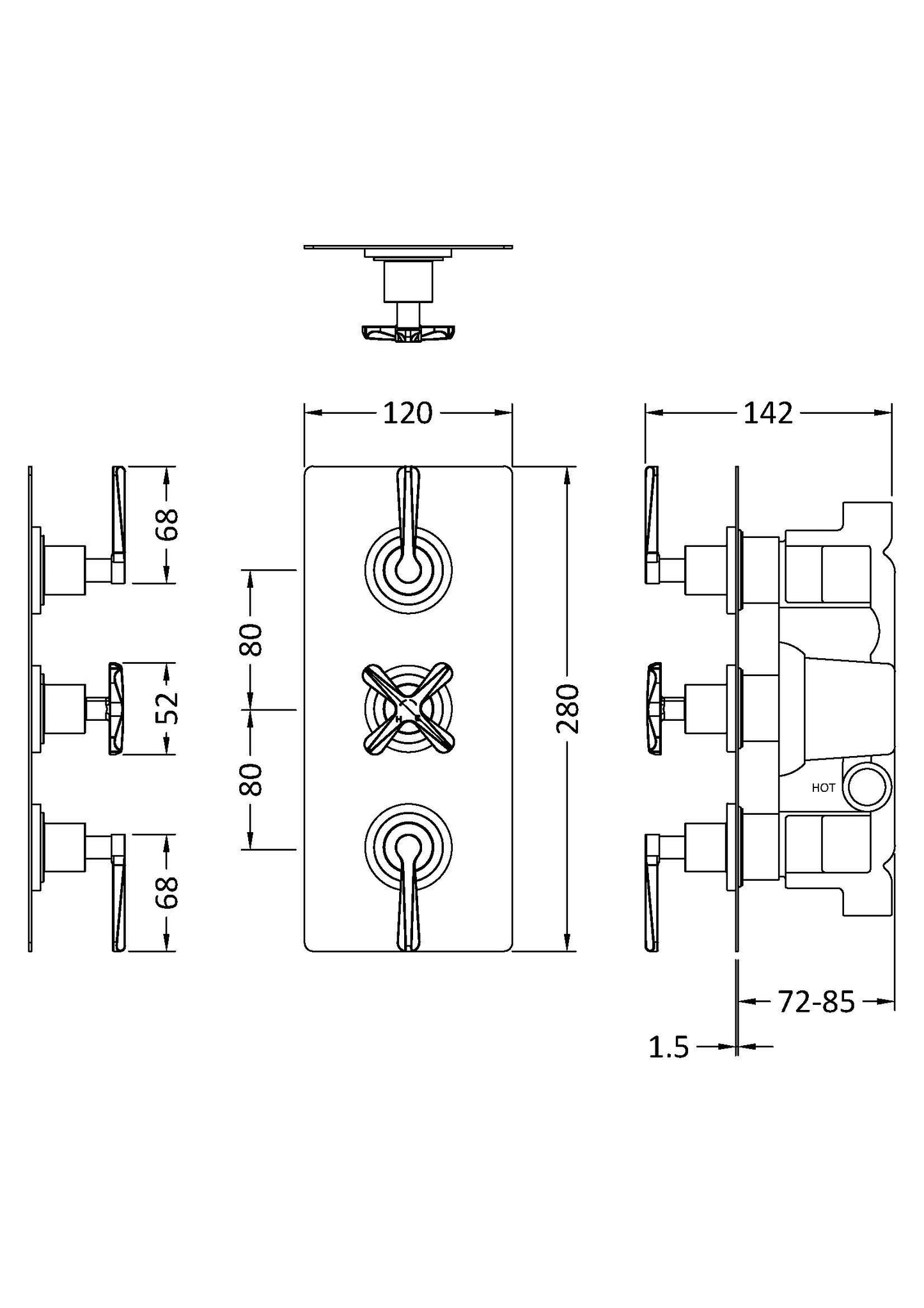 Aztec Triple Thermostatic Concealed Shower Valve - 2 Outlet