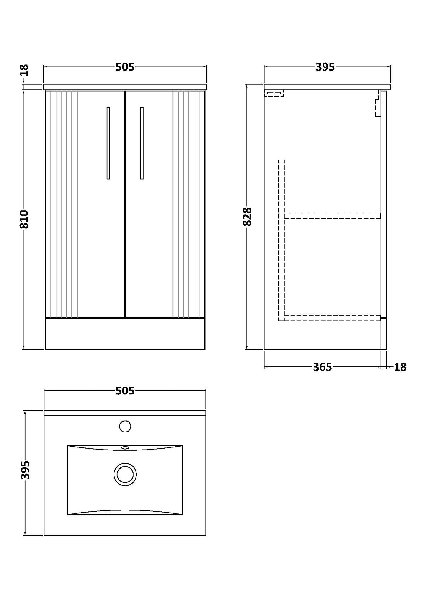 Nuie Deco 500mm Soft Black Floor Standing 2 Door Vanity Unit with Basin with Chrome Handles