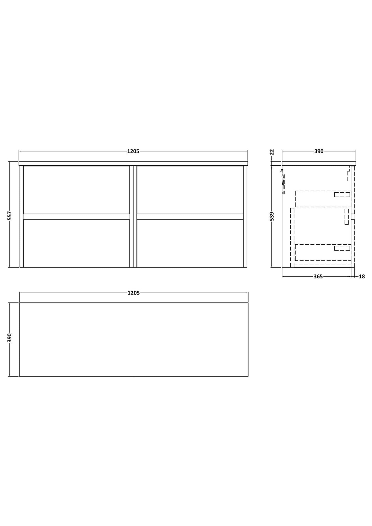 Nuie Havana 1200mm Graphite Grey Woodgrain Wall Hung 4-Drawer Unit With Laminate Worktop