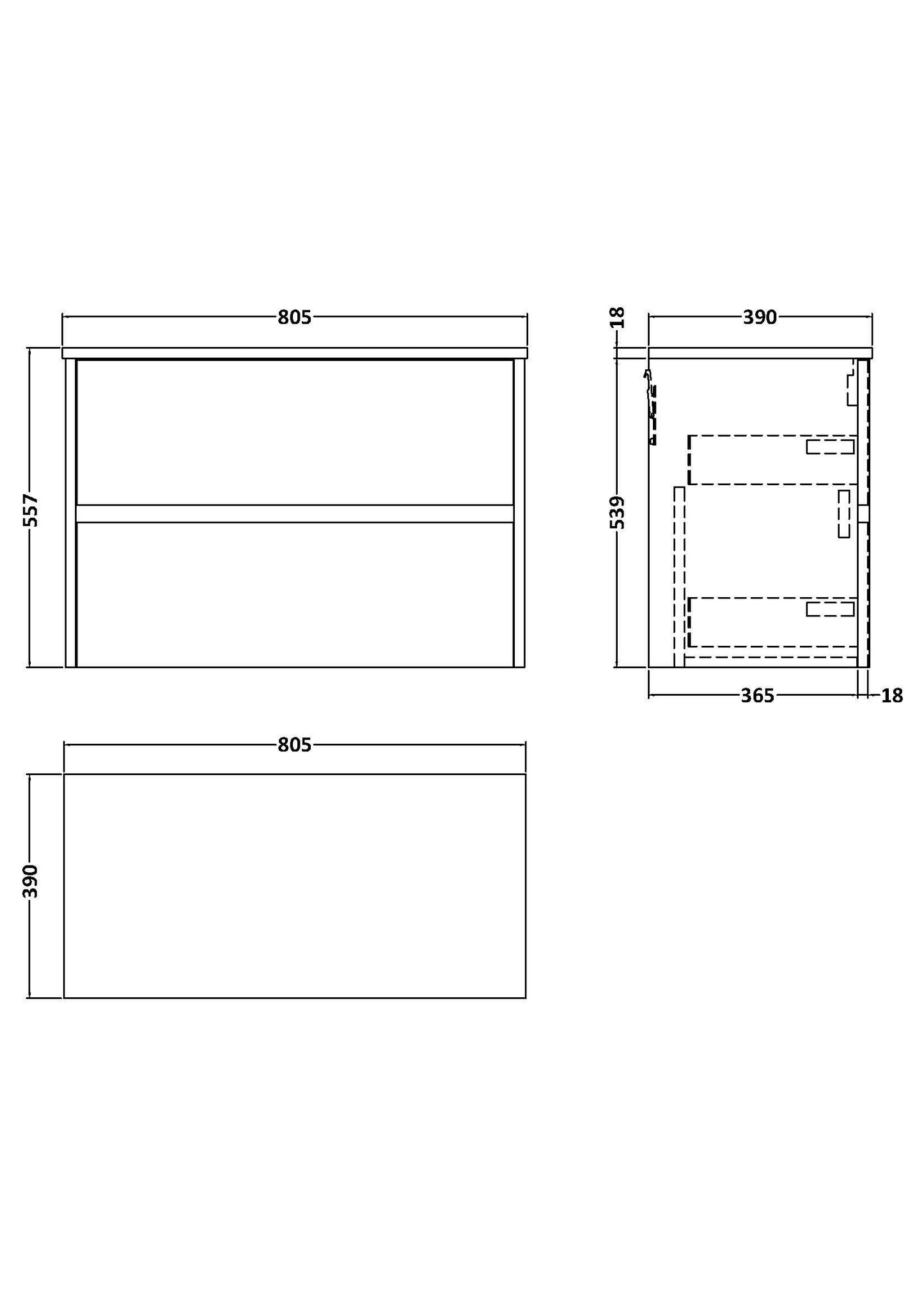 Nuie Havana 800mm Graphite Grey Woodgrain Wall Hung 2 Drawer Unit With Worktop