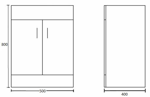 Nuie 500mm Gloss White Floor Standing Vanity Unit with Minimalist Basin 2 Door Soft Close