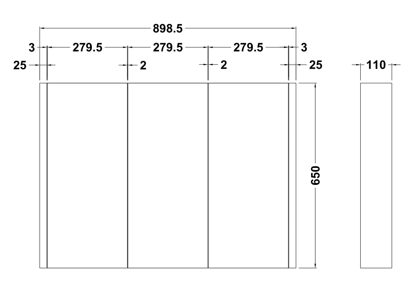 Nuie Eden 899mm 3 Door Gloss White Wall Hung Mirror Cabinet With Handles