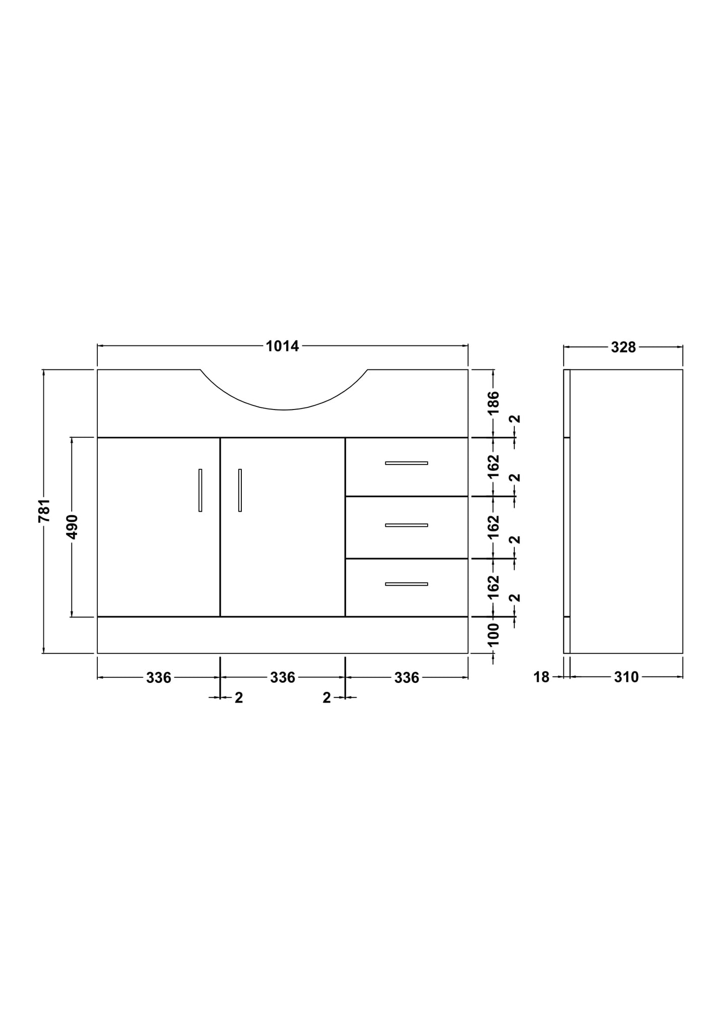 Mayford Floor Standing 3 Door 2 Drawer Vanity Unit 1050mm