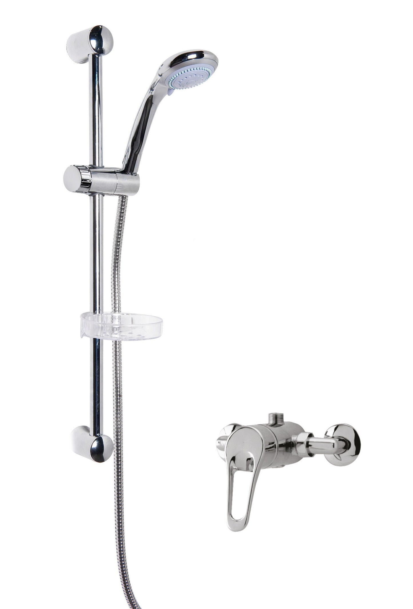 Nuie Chrome Single Outlet Exposed Manual Round Valve & Slide Rail Kit With Multi Function Handset