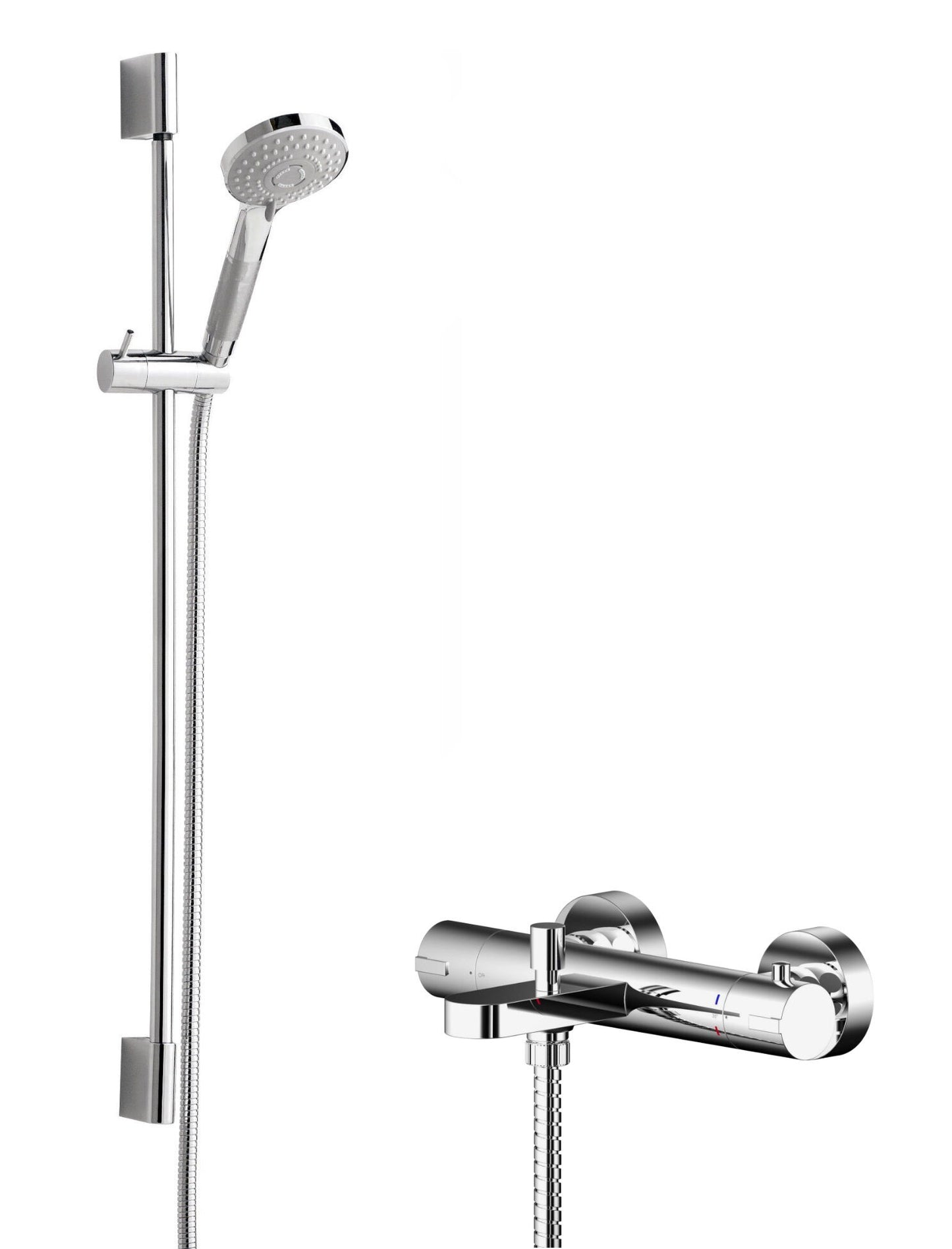 Nuie Chrome Round Bath Shower Mixer & Slide Rail Kit