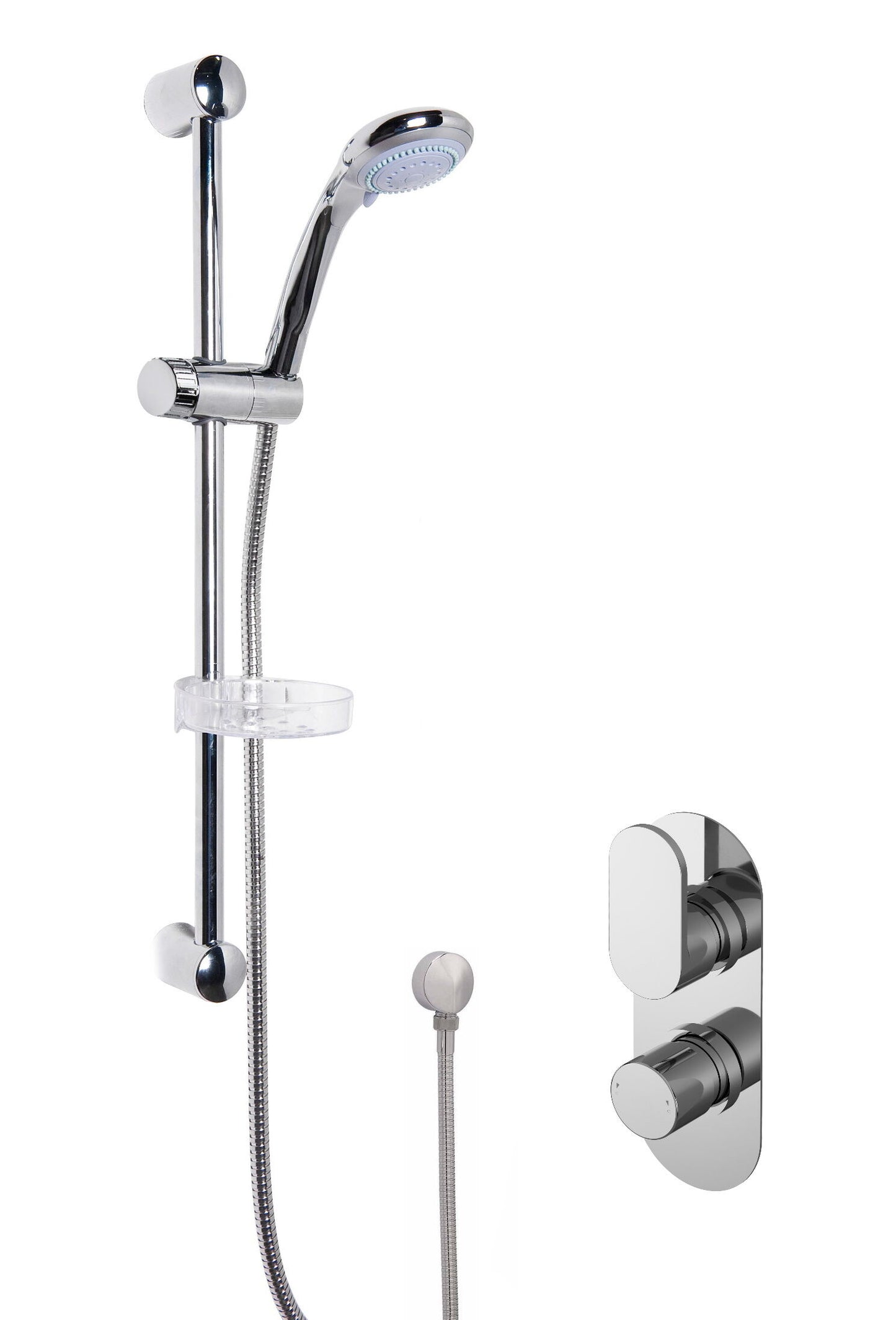 Nuie Round Chrome Concealed Shower Valve & Slide Rail Kit With Handset & Outlet Elbow