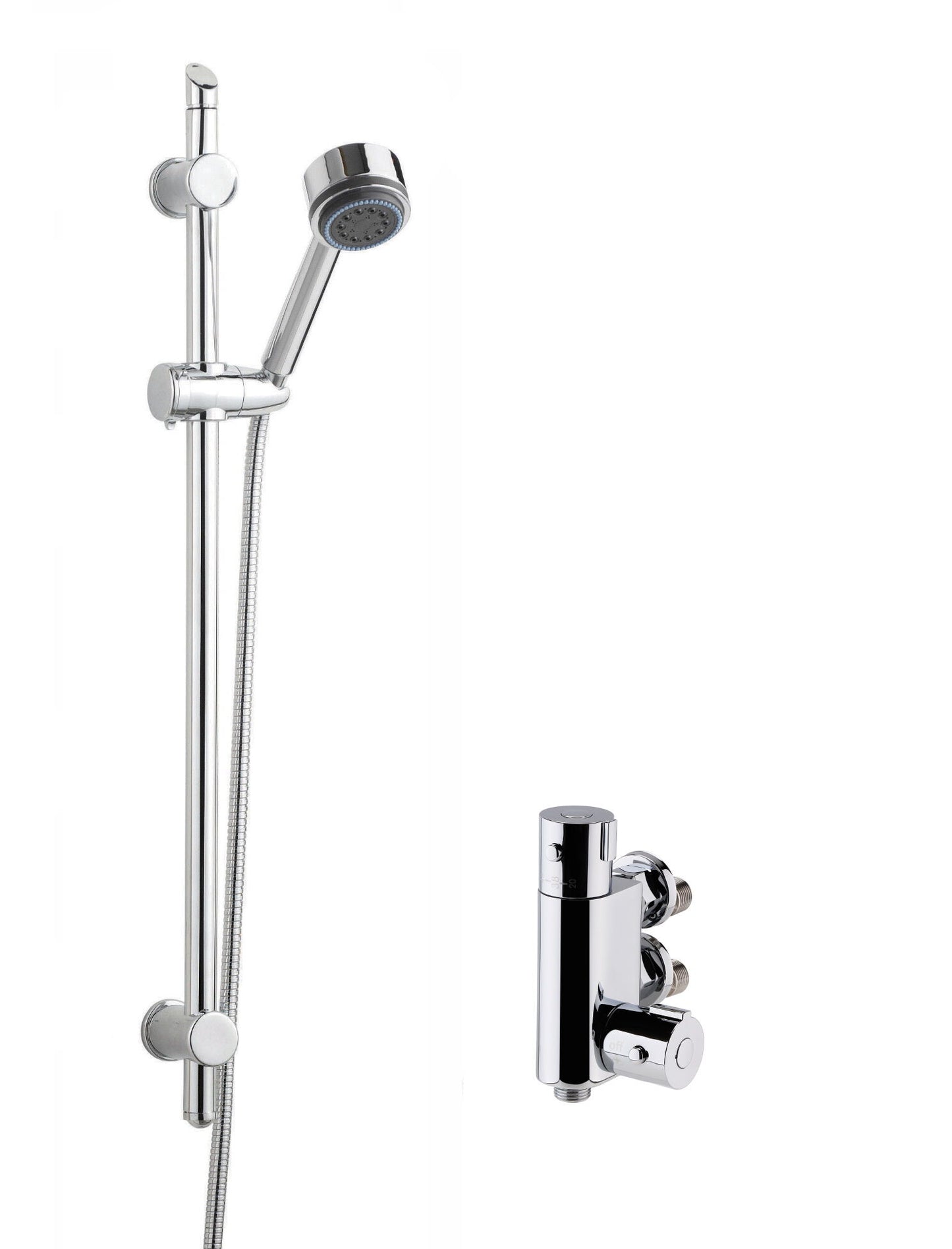 Nuie Chrome Round Vertical Bar Valve & Slide Rail Shower Kit