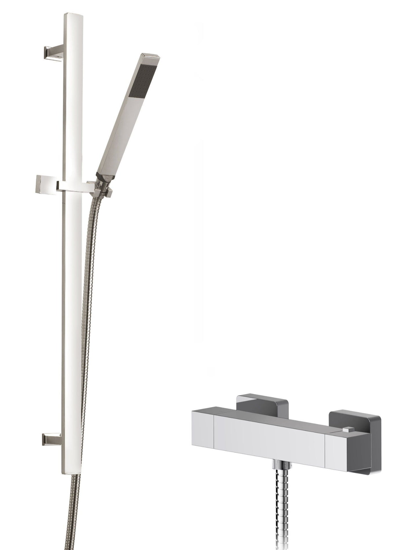 Nuie Square Chrome Bar Valve Shower Kit Single Outlet
