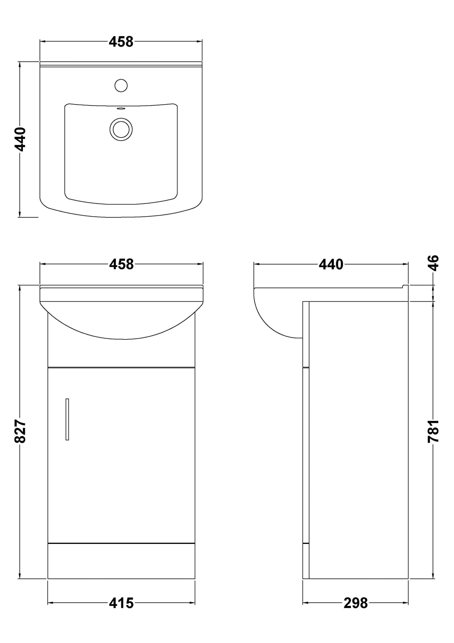 Nuie Mayford 450mm Floor Standing Single Door Vanity Unit with Basin