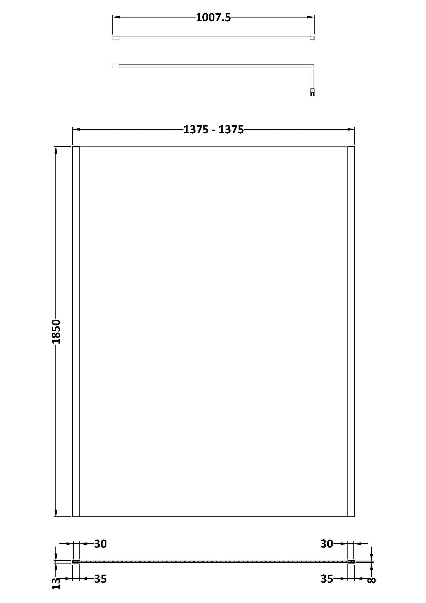 Nuie 1400mm Framed Brushed Brass Wetroom Screen With Support Bar