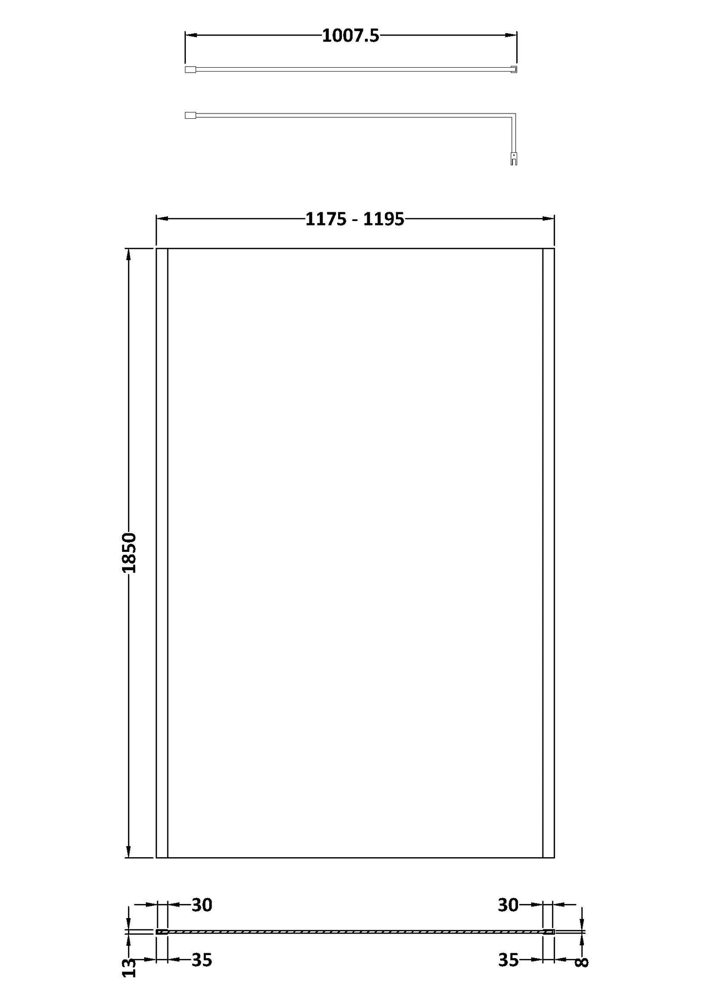 Nuie 1200mm Framed Matt Black Wetroom Screen With Support Bar