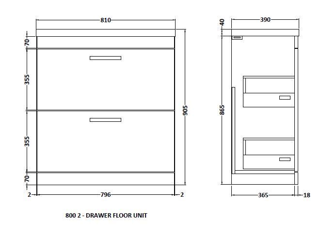 Athena Floor Standing 2 Drawer Vanity Unit 800mm