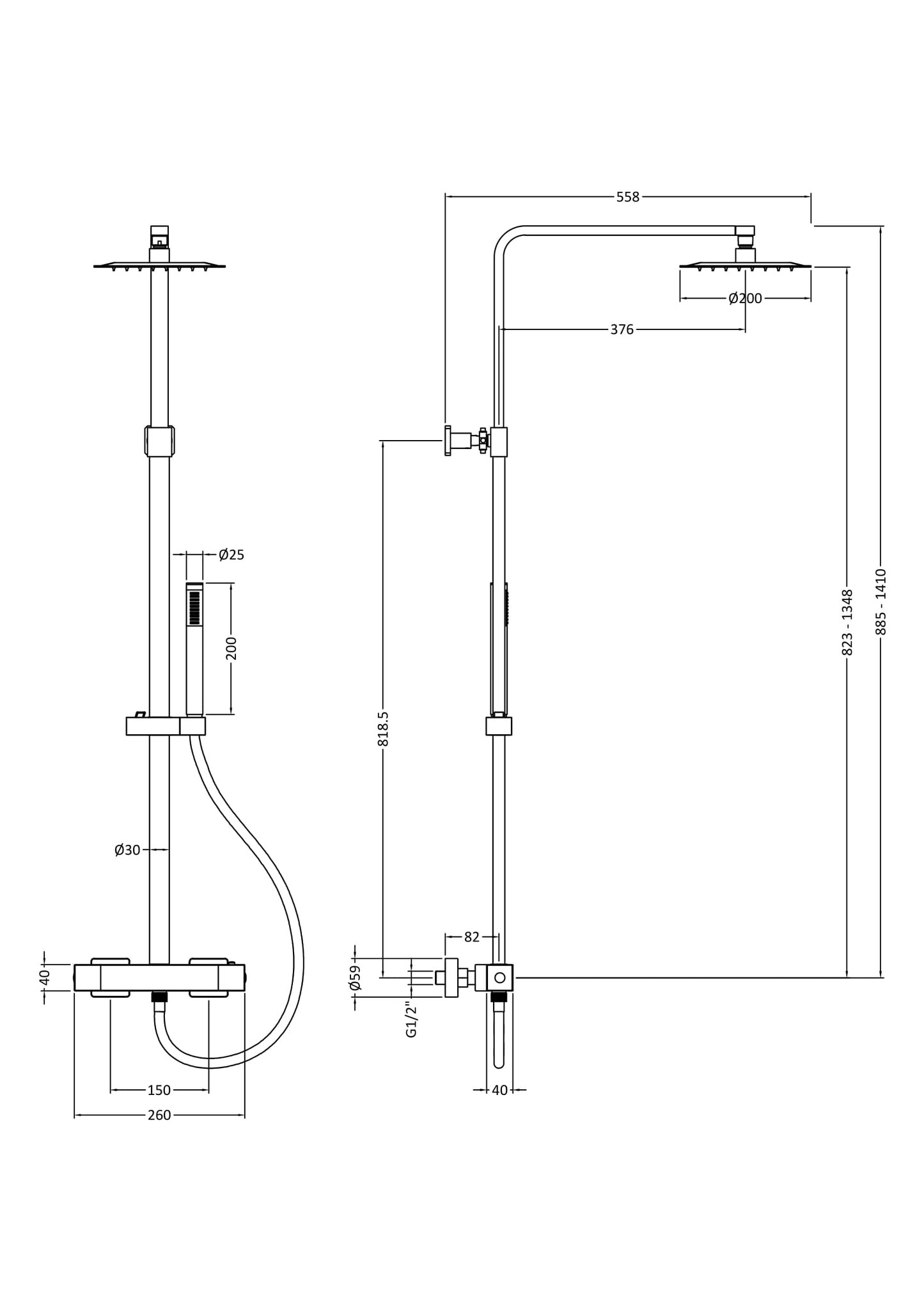 Multi Option Shower Kits Square Brass Thermostatic Bar Valve & Shower Kit