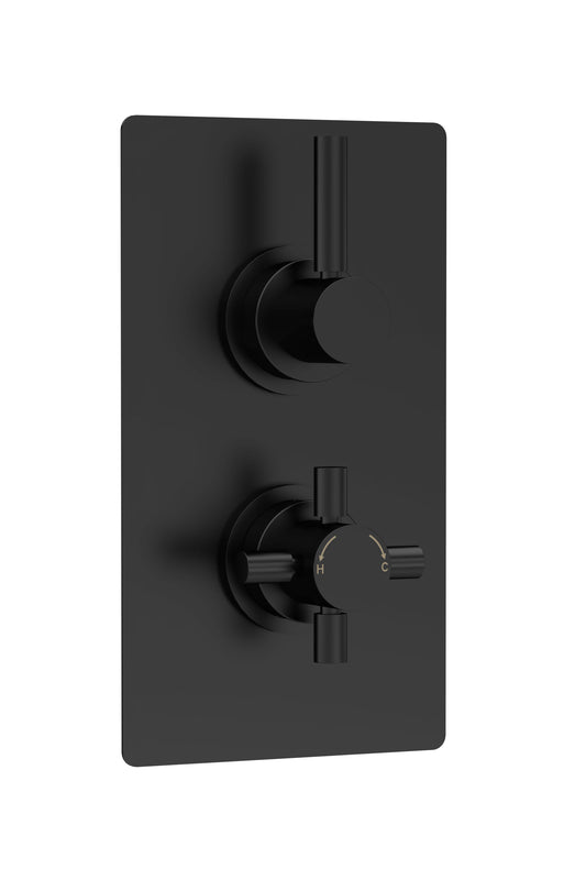 Tec Pura Twin Thermostatic Shower Valve With Diverter Matt Black