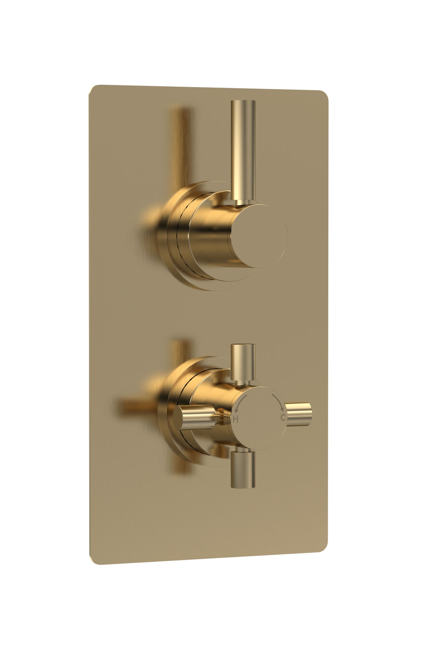 Tec Pura Twin Thermostatic Shower Valve Brushed Brass