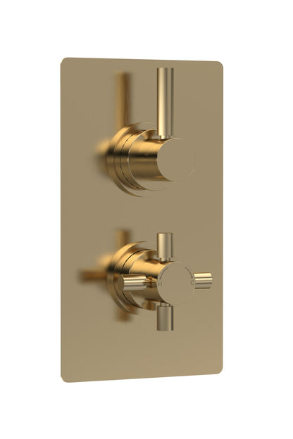 Tec Pura Twin Thermostatic Shower Valve Brushed Brass