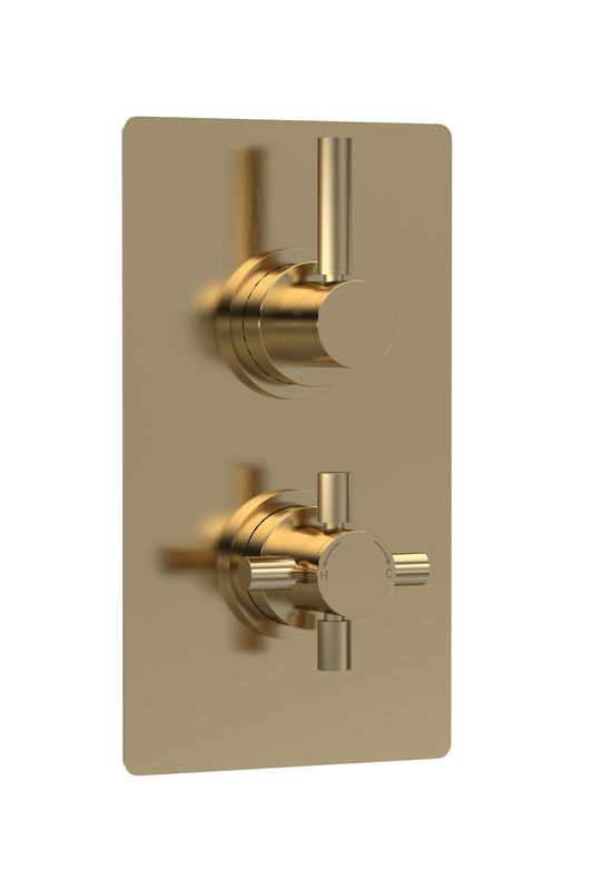 Tec Pura Twin Thermostatic Shower Valve With Diverter Brushed Brass
