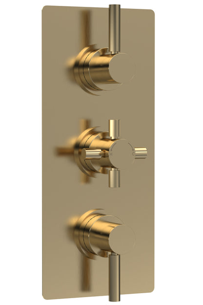Tec Pura Triple Thermostatic Shower Valve With Diverter Brushed Brass