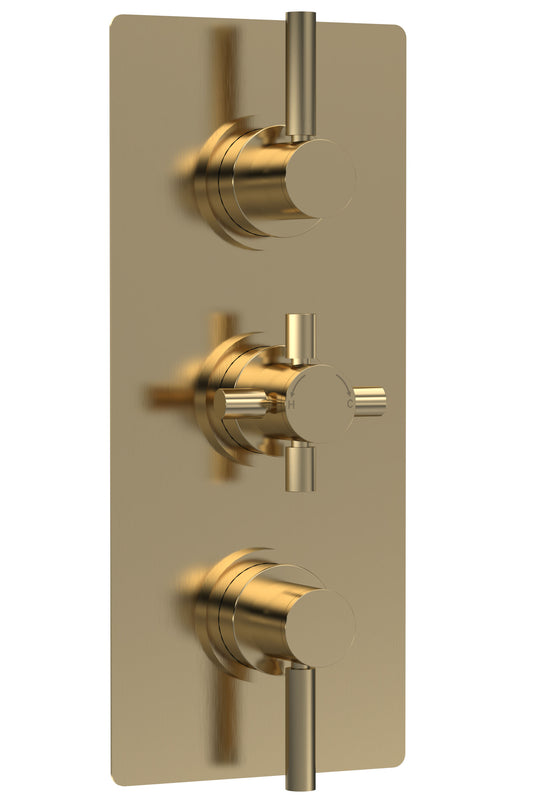 Tec Pura Triple Thermostatic Shower Valve With Diverter Brushed Brass