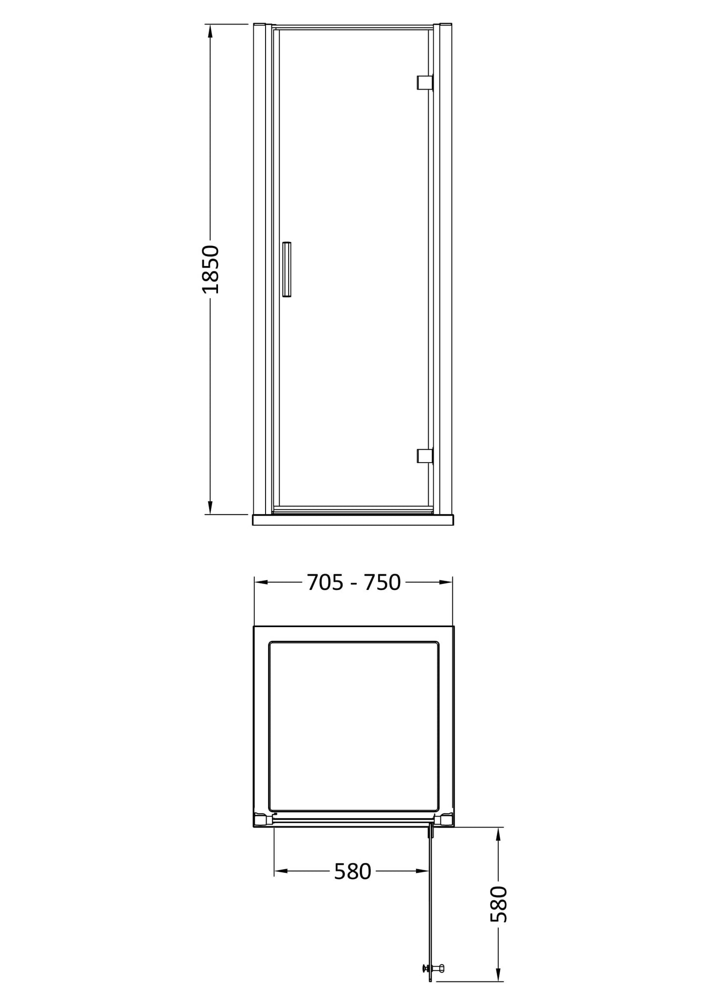 Hudson Reed Pacific 750mm Hinged Shower Door