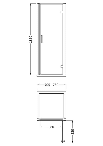 Pacific 760mm Hinged Door Enclosure 6mm Glass