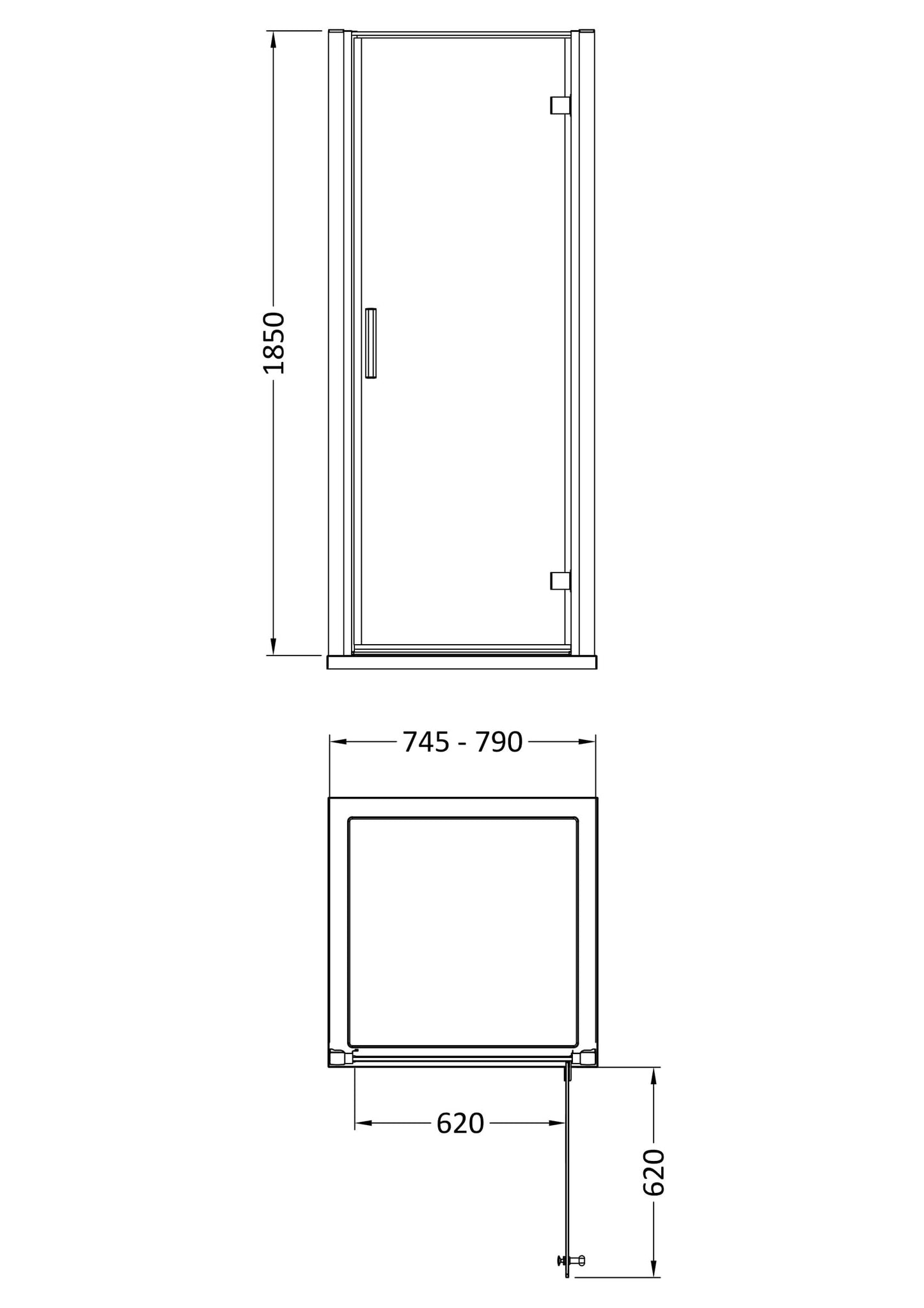 Hudson Reed Pacific 800mm 6mm Glass Hinged Shower Door