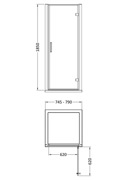 Hudson Reed Pacific 800mm 6mm Glass Hinged Shower Door