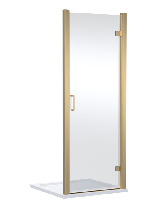 800mm Hinged Shower Door- Brushed Brass