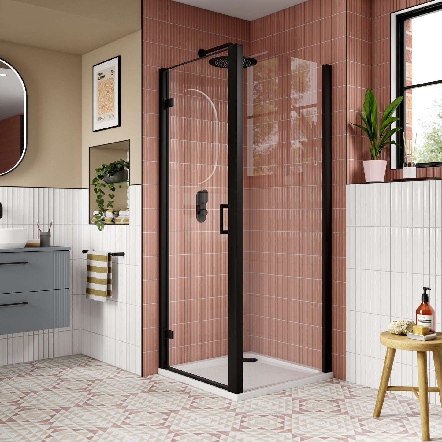 900mm Hinged Shower Door- Matt Black