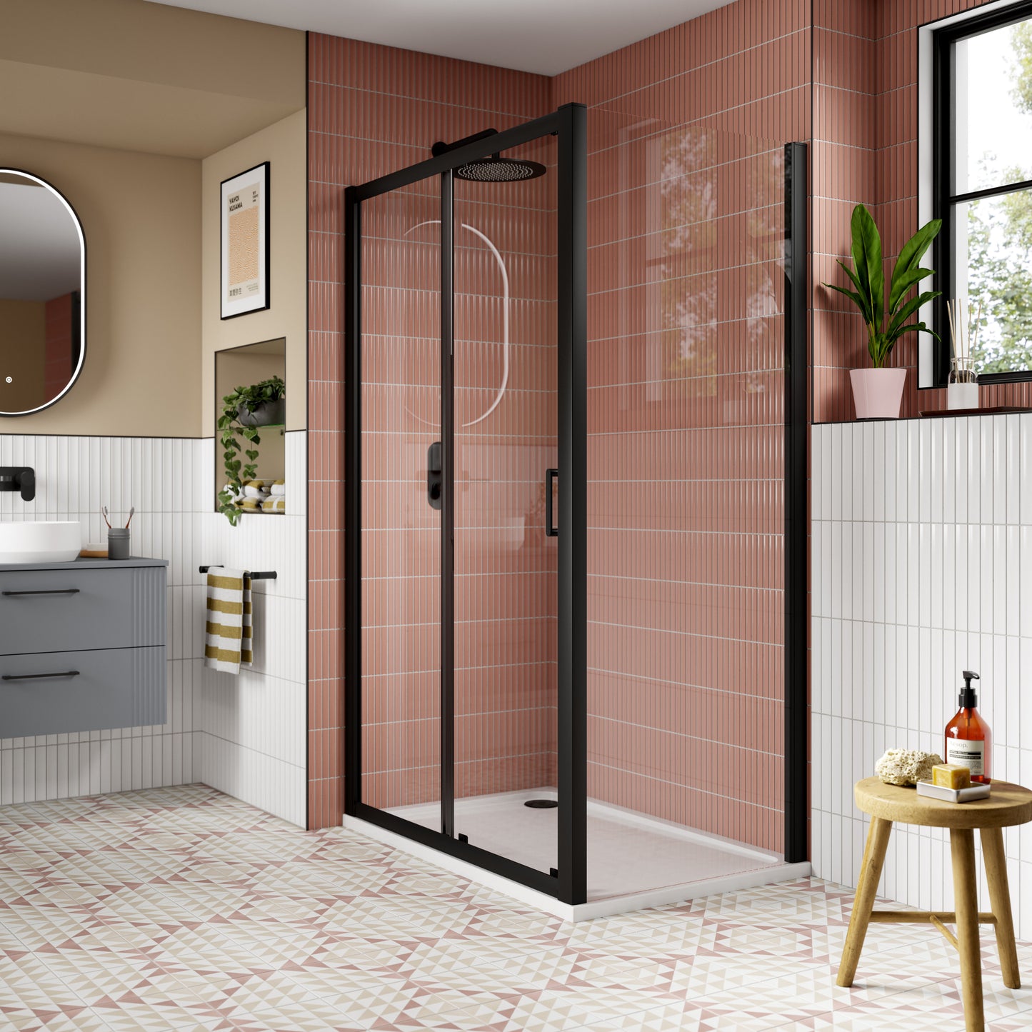 1200mm Sliding Shower Door - Matt Black