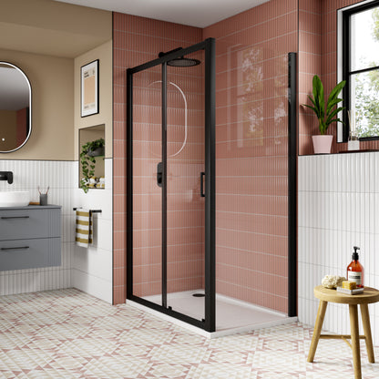 1700mm Sliding Shower Door - Matt Black