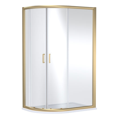 Nuie 1200mm x 800mm Brushed Brass Offset Quadrant Sliding Shower Enclosure