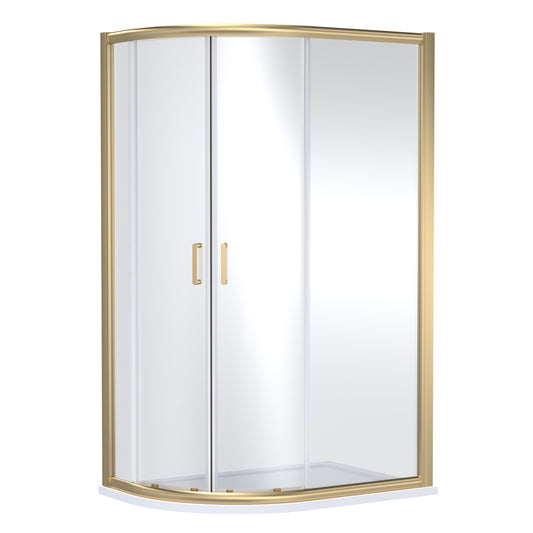 Nuie 1200mm x 800mm Brushed Brass Offset Quadrant Sliding Shower Enclosure