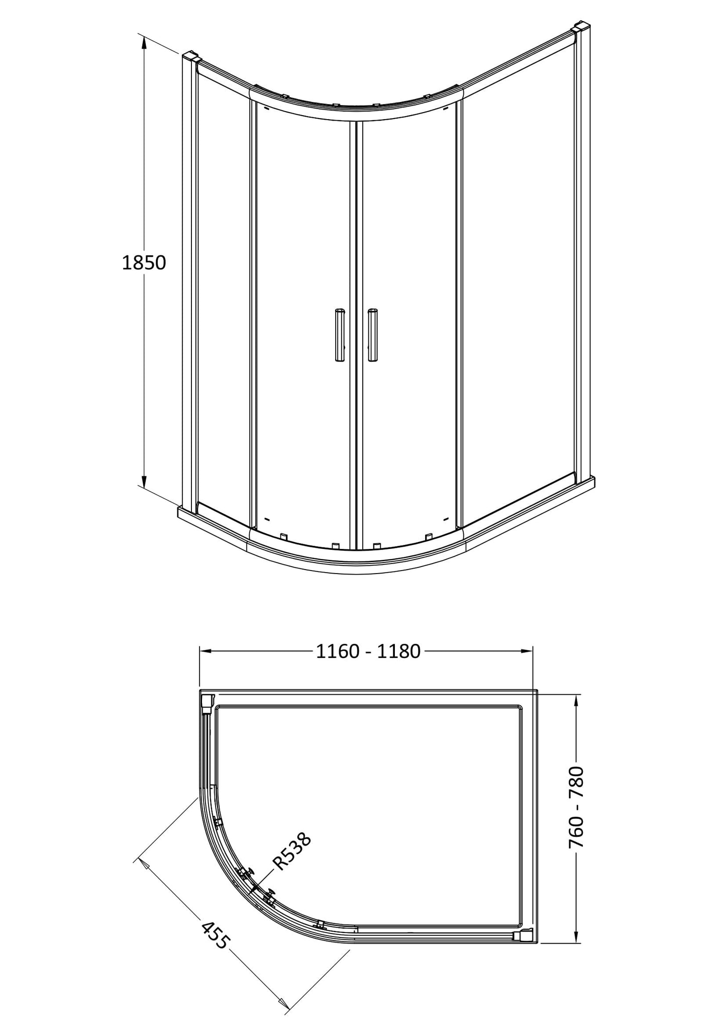 Pacific 1200 x 800mm Offset Quadrant Enclosure 6mm Glass