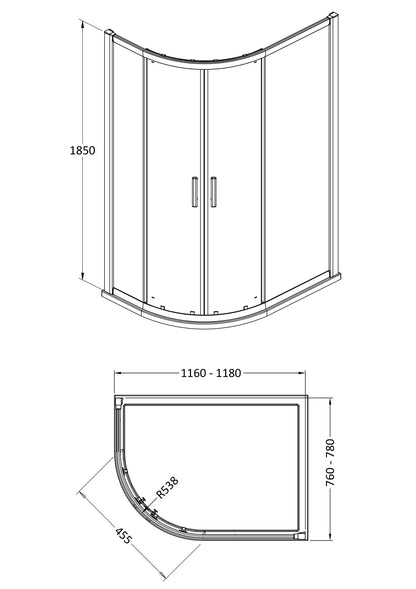 Pacific 1200 x 800mm Offset Quadrant Enclosure 6mm Glass