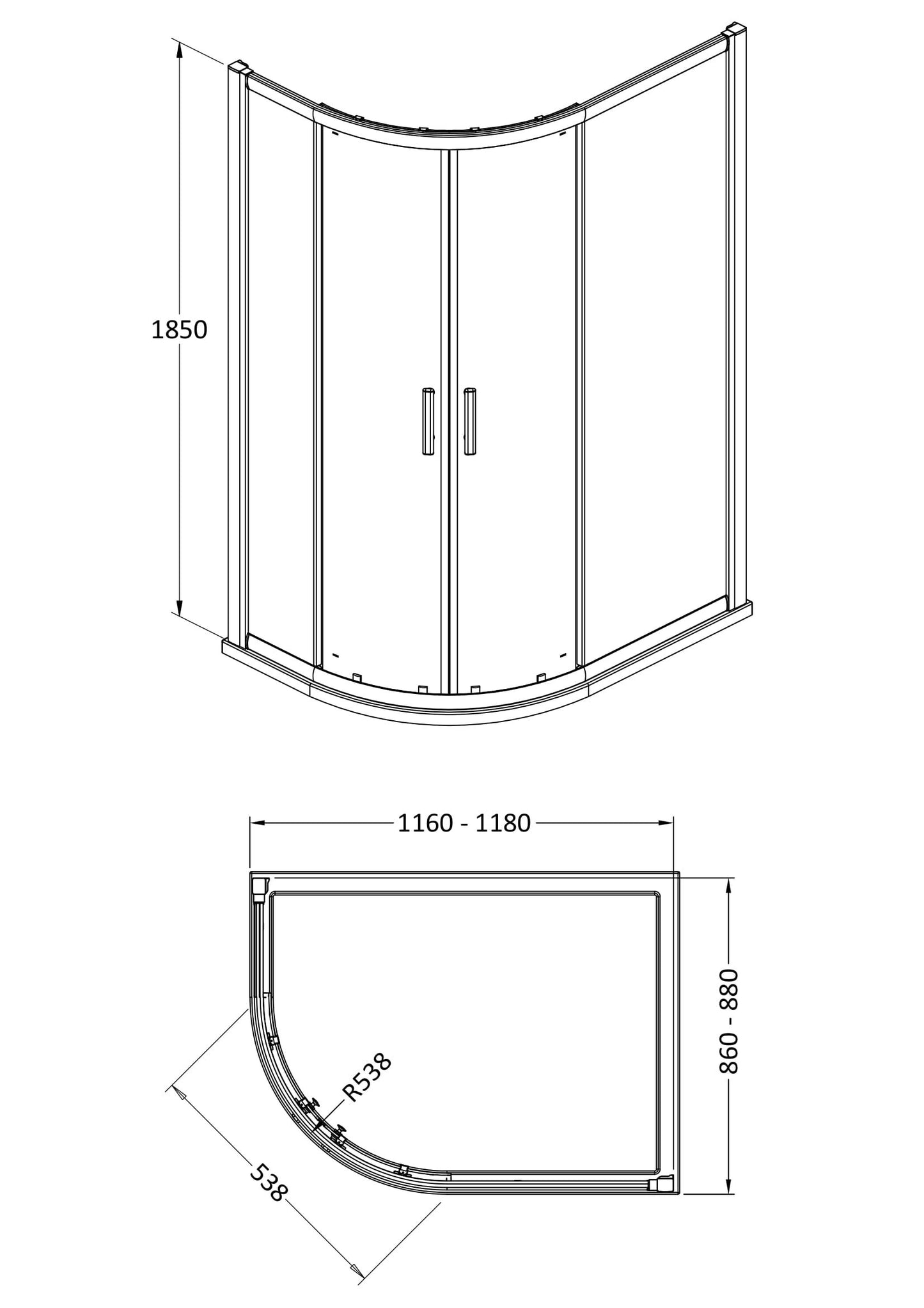 Hudson Reed Pacific 1200 x 900mm Offset Quadrant Shower Enclosure