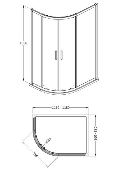 Hudson Reed Pacific 1200 x 900mm Offset Quadrant Shower Enclosure