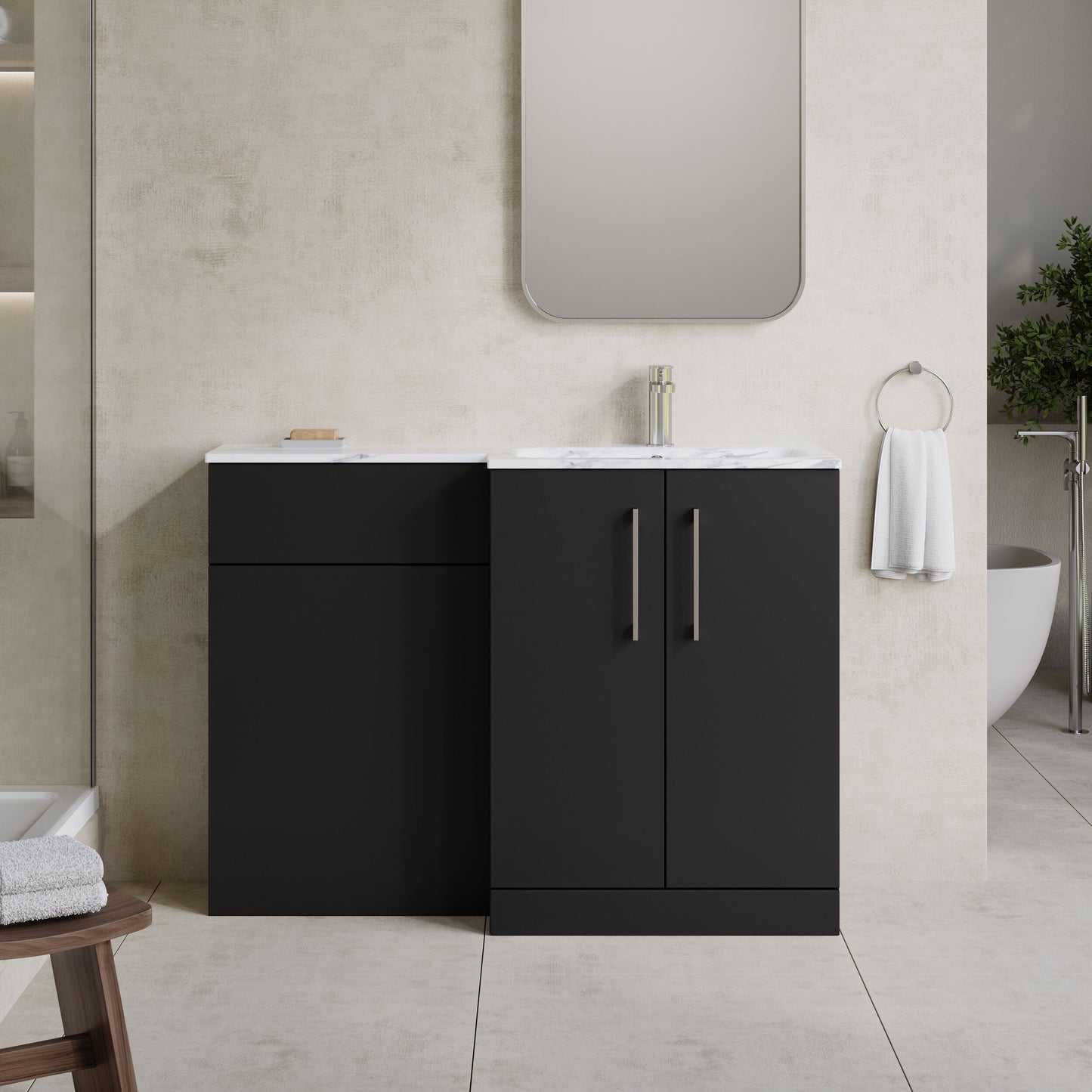 Nuie Arno 1100mm Right Hand Soft Black Combination Unit With Basin