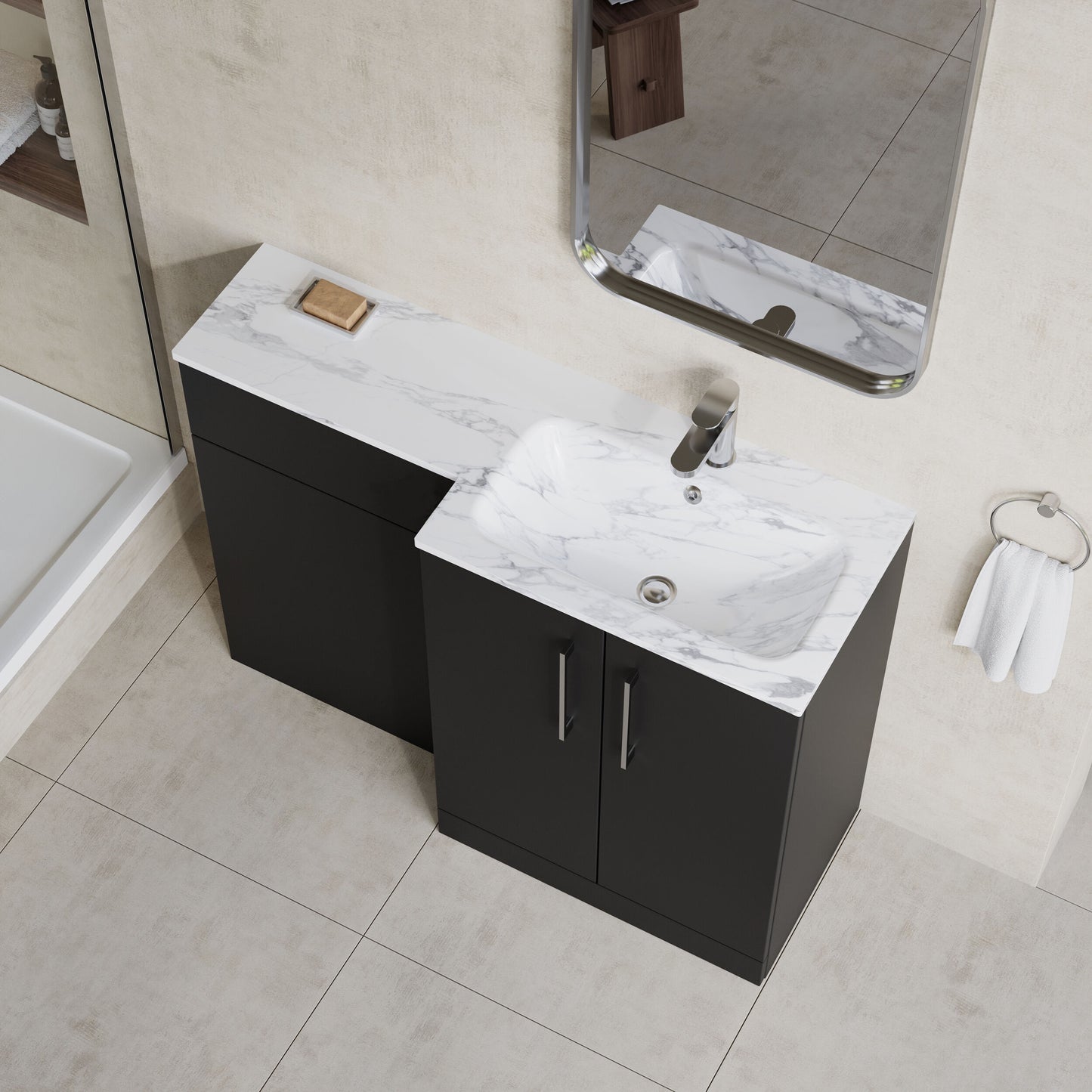 Nuie Arno 1100mm Right Hand Soft Black Combination Unit With Basin