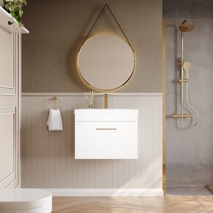 Nuie Athena 600mm Gloss White 1 Drawer Wall Hung Vanity Unit with Basin and Handle